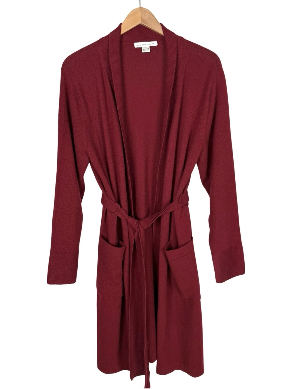 Underwriters 100%
Cashmere Burgundy Long
Duster Cardigan Robe Size L